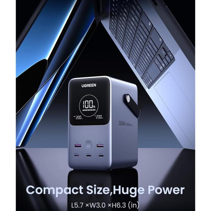 POWER BANK UGREEN PB770 48000MAH 300W 5 PUERTOS CARGA RAPIDA PORTATIL 25286 GRIS