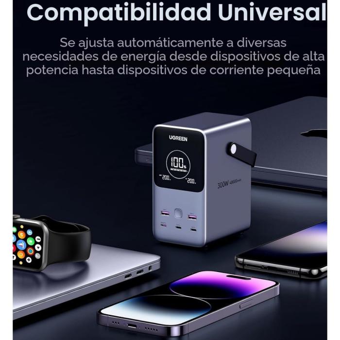 POWER BANK UGREEN PB770 48000MAH 300W 5 PUERTOS CARGA RAPIDA PORTATIL 25286 GRIS