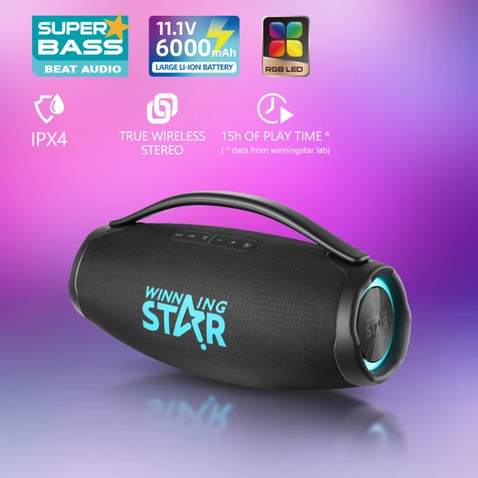PARLANTE RGB WINNING STAR ST-8102 80 W BLUETOOTH RESISTENTE AL AGUA YX-6686-WST-18515 NEGRO