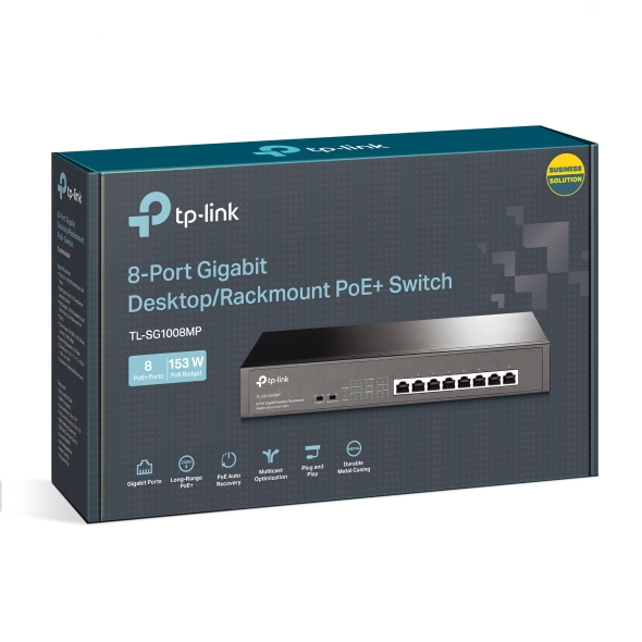 TP-Link TL-SG1008MP - Conmutador - sin gestionar - 8 x 10/100/1000 (PoE+) - sobremesa, montaje en rack - PoE+ (126 W)
