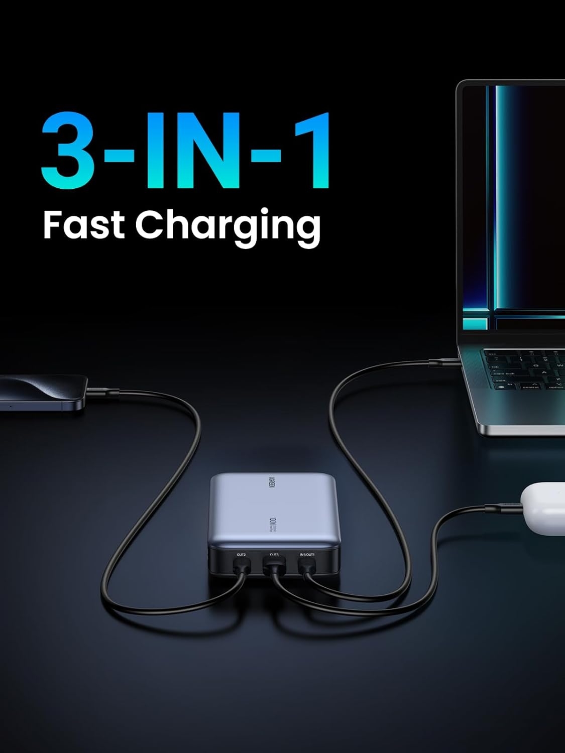POWER BANK UGREEN PB720 NEXODE 20000MAH USB-C / USB-A PANTALLA LED CARGA RÃ•PIDA 100W 25188 GRIS