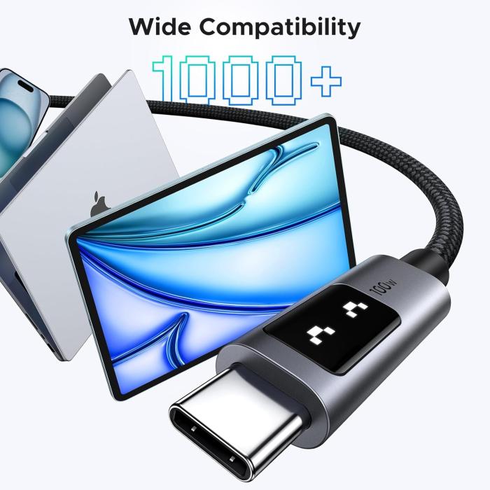 CABLE USB-C A USB-C UGREEN L509 100W 2M CON LED DISPLAY 35512