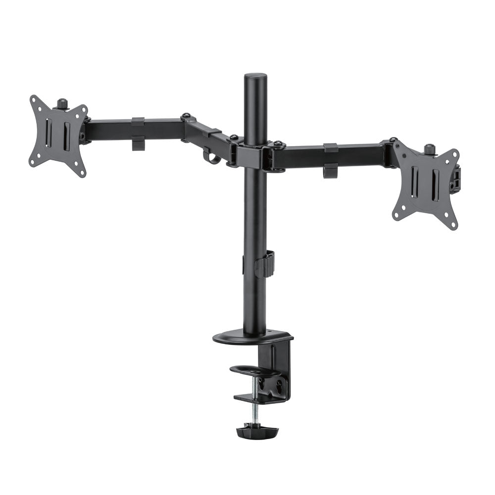 Soporte de escritorio para dos monitores de 32" con abrazadera