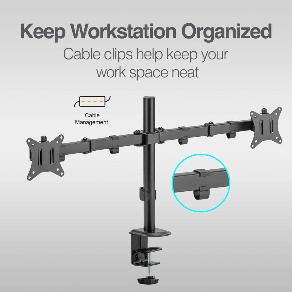 Soporte de escritorio para dos monitores de 32" con abrazadera