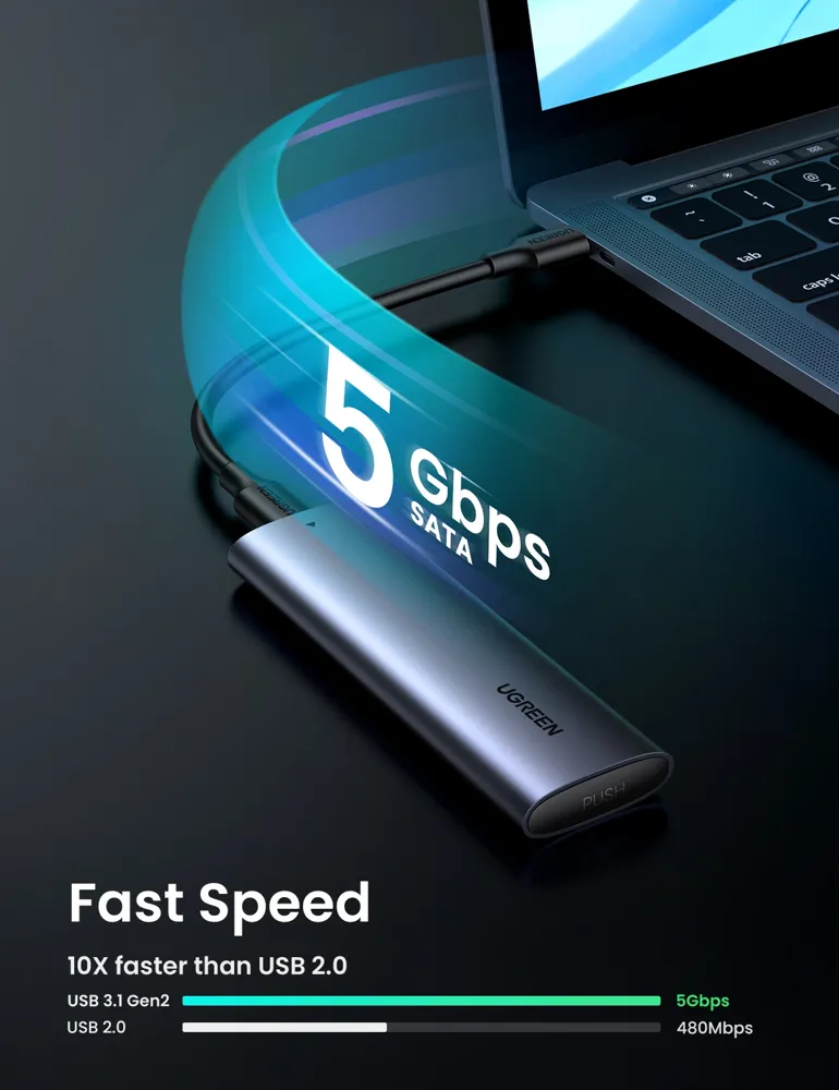 ENCAPSULADOR UGREEN CM400 USB-C 3.0 M.2 SATA SSD NGFF 5GBPS CABLE 50CM 10903