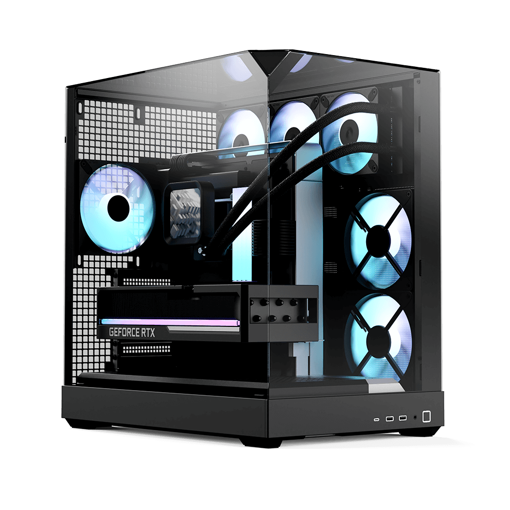 CASE APNX V2-BK-V1 MID TOWER 4 VENTILADORES CON PANEL LATERAL Y FRONTAL APCM-VI02143.11 NEGRO