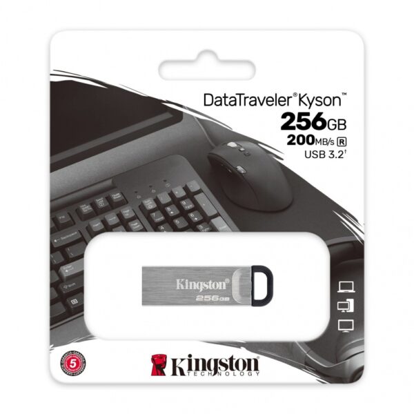 Memoria USB Kingston DataTraveler Kyson, 256GB, USB A 3.2, Lectura 200MB/s, Escritura 60MB/s, Plata  - DTKN/256GB