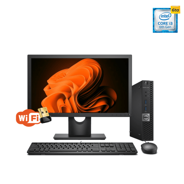 PC Dell Optiplex 3040/3050 Ultra Slim, Core i3 6ta. Generación, 8GB RAM DDR4, 240GB SSD, Monitor de 19", Teclado y Mouse USB + Nano Wi-Fi / Medio Uso