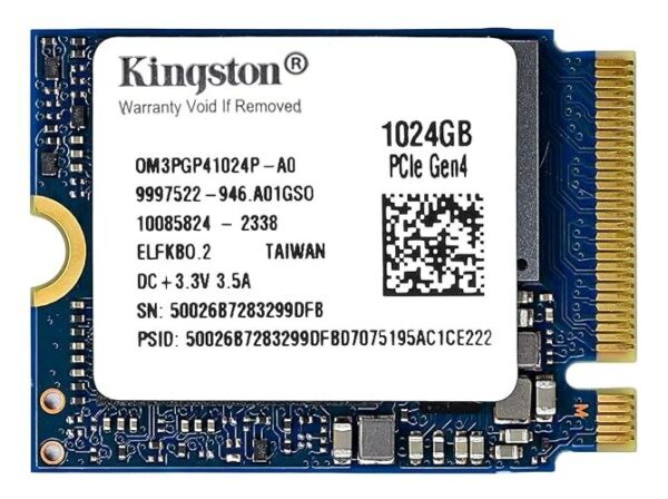 Kingston 1TB M.2 2230 PCIe Gen 4.0x4 NVMe SSD TLC NAND (R/W Speeds up to 4,540/4,230 MB/s) OM3PGP41024P-A0 Compatible con Steam Deck, Surface, y Mini PCs - OM3PGP41024P-A0